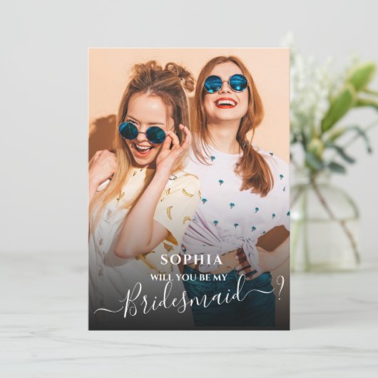 ミニマリストあなたは私のbridesmaidの写真カードになる 招待状 (スタンド正面)