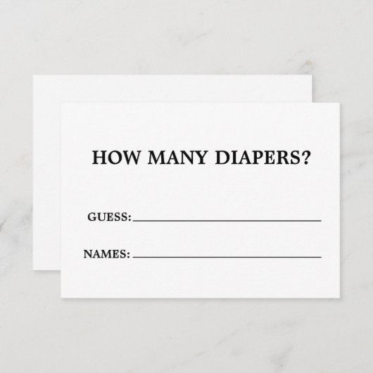 ミニマリストおむつベビーショーゲームカード 招待状 (正面/裏面)