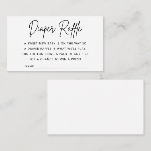 ミニマリストおむつラッフルカードベビーシャワーパーティー エンクロージャーカード (正面/裏面)