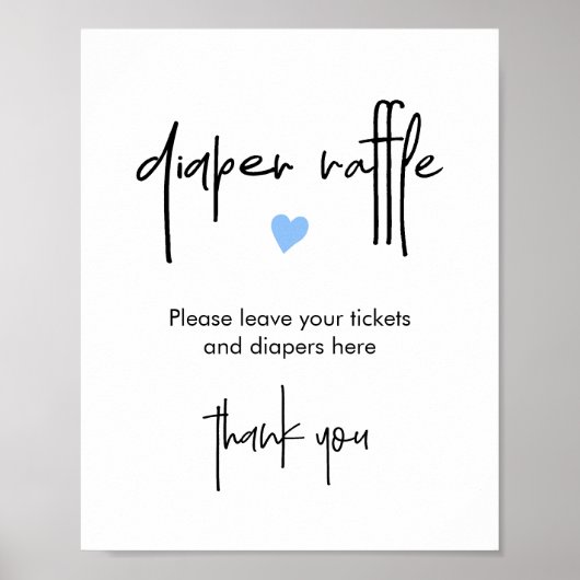 ミニマリストおむつラッフルサイン男の子ベビーシャワー ポスター (正面)
