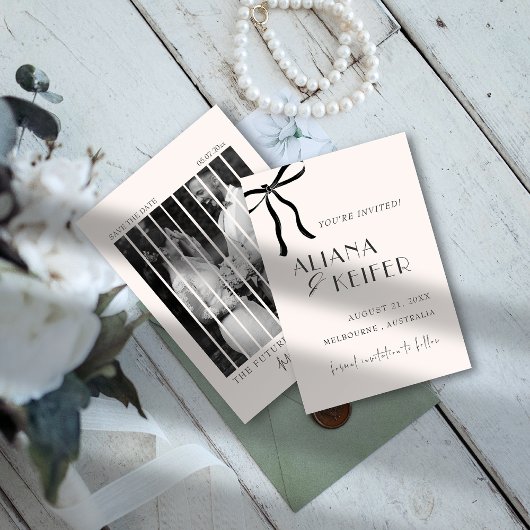 ミニマリストお洒落ボウレトロ結婚写真 セーブザデート