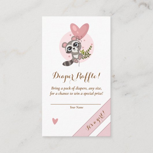 ミニマリストかわいいアライグマ赤ちゃんシャワーおむつラッフル エンクロージャーカード (正面)