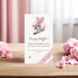 ミニマリストかわいいアライグマ赤ちゃんシャワーおむつラッフル エンクロージャーカード