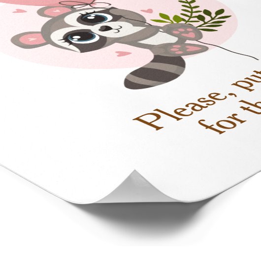 ミニマリストかわいいアライグマ赤ちゃんシャワーおむつラッフル ポスター (角)