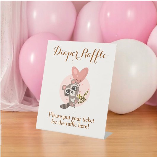 ミニマリストかわいいアライグマ赤ちゃんシャワーおむつラッフル 台座サイン