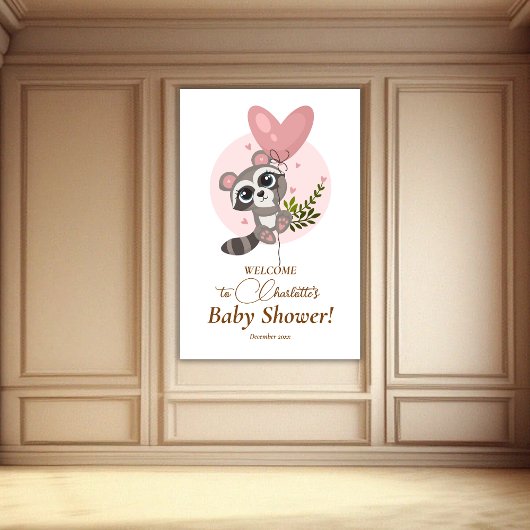 ミニマリストかわいいアライグマ赤ちゃんシャワーへようこそ ポスター