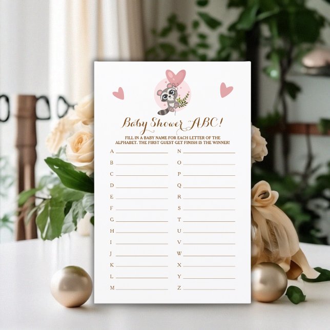 ミニマリストかわいいアライグマ赤ちゃんシャワーゲームABC (Minimalist Cute Raccoon Baby Shower Game ABC)