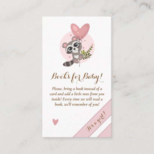 ミニマリストかわいいアライグマ赤ちゃんシャワー本ベビー エンクロージャーカード (正面)