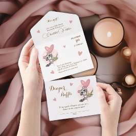 ミニマリストかわいいアライグマ赤ちゃんシャワー オールインワン招待状