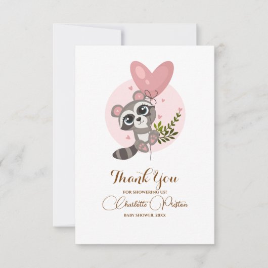 ミニマリストかわいいアライグマ赤ちゃんシャワー サンキューカード (正面)