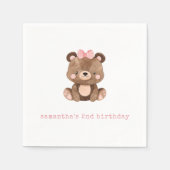 ミニマリストかわいいウッドランドピンクベア誕生日パーティー スタンダードカクテルナプキン (正面)