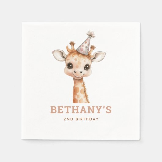 ミニマリストかわいいキリン2nd誕生日パーティー スタンダードカクテルナプキン (正面)