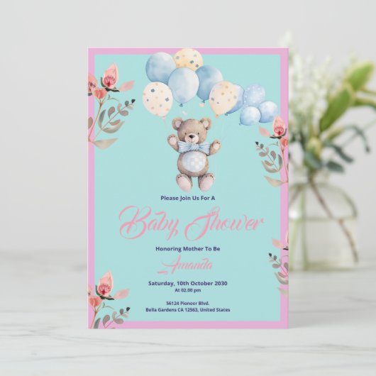 ミニマリストかわいいクマの赤ちゃんシャワー 招待状 (スタンド正面)