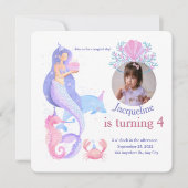 ミニマリストかわいいザシーマーメイド誕生日 招待状 (正面)