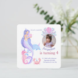 ミニマリストかわいいザシーマーメイド誕生日 招待状