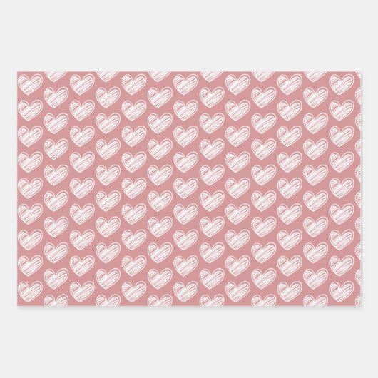 ミニマリストかわいいピンクと白のハートとストライプ ラッピングペーパーシート (正面3)