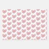 ミニマリストかわいいピンクと白のハートとストライプ ラッピングペーパーシート (正面)