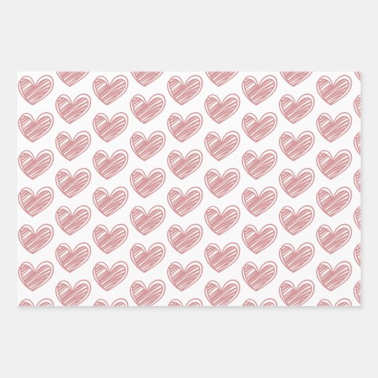 ミニマリストかわいいピンクと白のハートとストライプ ラッピングペーパーシート (正面)