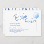 ミニマリストかわいいブルーバルーンボーイ赤ちゃんシャワー 招待状 (正面/裏面)