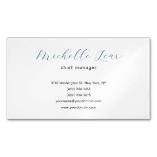 ミニマリストかわいい青と白のプレーンクラシカル マグネット名刺