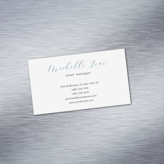 ミニマリストかわいい青と白のプレーンクラシカル マグネット名刺 (インサイチュ)