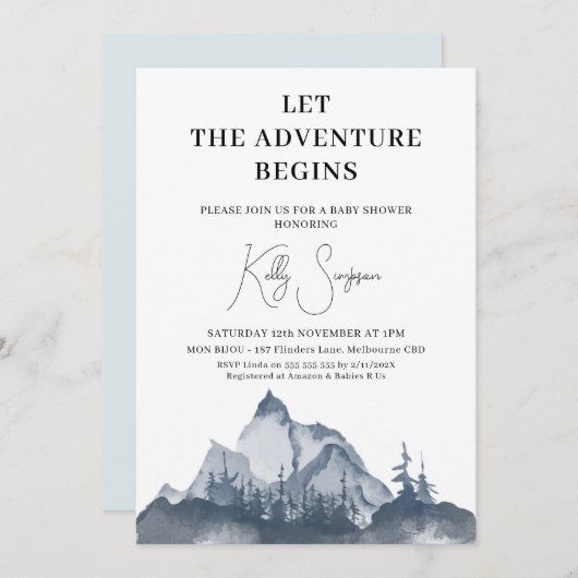 ミニマリストが冒険を赤ちゃんシャワーから始める 招待状 (正面/裏面)