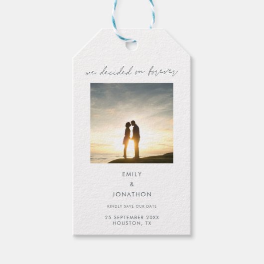 ミニマリストが永遠にあなたの写真のスクリプトを決定 ギフトタグ (正面)