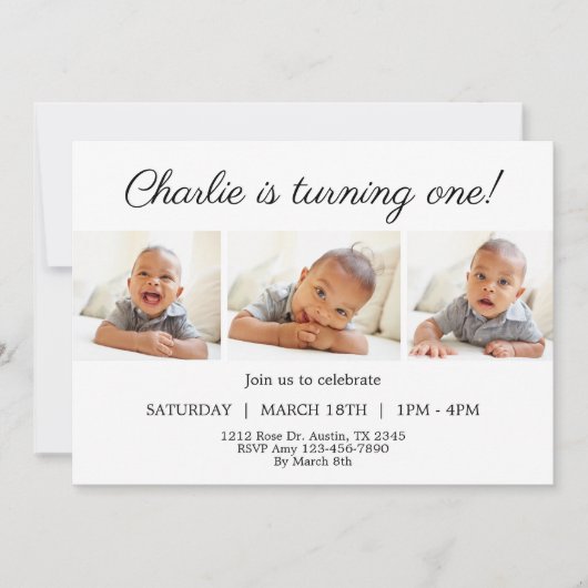 ミニマリストが1枚の写真を撮る1st誕生日インビタティ 招待状 (正面)