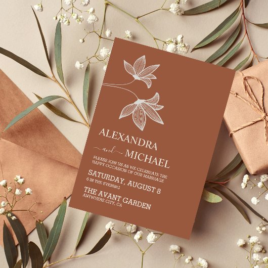 ミニマリストさび焦げオレンジのテラコッタ結婚のInv 招待状