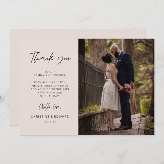 ミニマリストでエレガントな結婚式感謝状フォトカード 招待状 (正面/裏面)