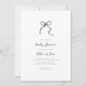 ミニマリストで遊び心のあるリボンのベビーシャワー 招待状 (正面)