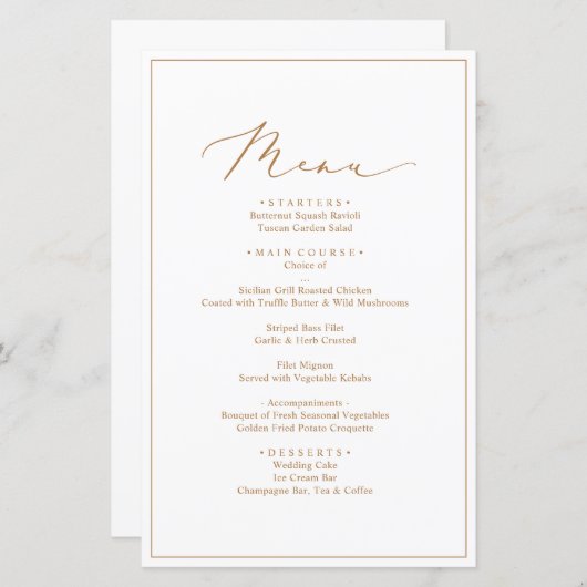 ミニマリストとシック結婚のディナーメニュー (正面/裏面)
