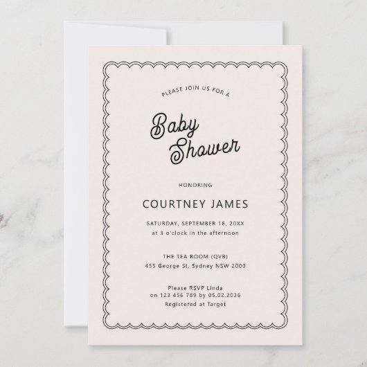 ミニマリストとシンプルの火傷付き赤ちゃんシャワー 招待状 (正面)
