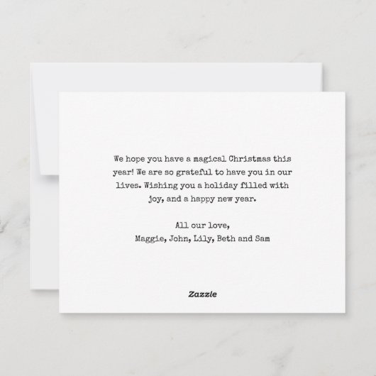 ミニマリストとシンプルタイプライターのクリスマスフォト シーズンカード (裏面)