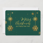 ミニマリストなクリスマスのゴールド箔の雪の結晶（グリーン背景） シーズンカード (正面)