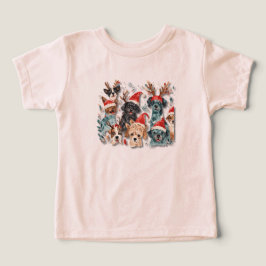 ミニマリストなクリスマス ドッグ ラインアート Tシャツ | ホリデー