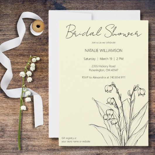 ミニマリストなスイセンのウェディングシャワー 招待状