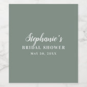ミニマリストなセージグリーンとホワイトのブライダルシャワー ワインラベル (シングルラベル)