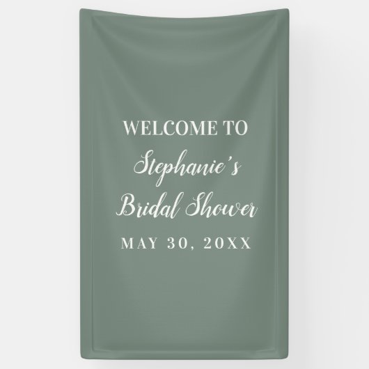 ミニマリストなセージグリーンとホワイトのブライダルシャワー 横断幕 (縦)