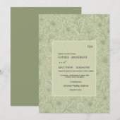 ミニマリストなセージグリーンのボヘミアンフラワーデザイン 招待状 (正面/裏面)
