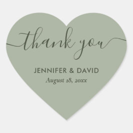 ミニマリストなセージグリーンのモダンスクリプトのサンキュー ハートシール