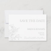 ミニマリストなセージグリーンの花の「Save the Date」カード 出欠カード (正面)