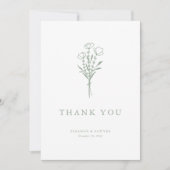 ミニマリストなセージグリーンの花束 ウェディング サンキューカード (正面)