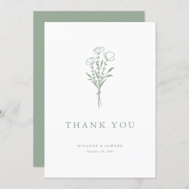 ミニマリストなセージグリーンの花束 ウェディング サンキューカード