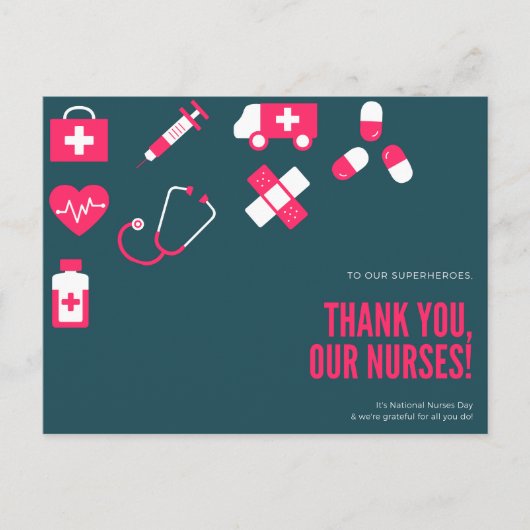 ミニマリストなターコイズとマゼンタのアイコニックな看護師への感謝 ポストカード (正面)