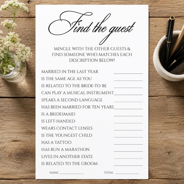 ミニマリストなブライダルシャワーゲーム ゲスト探し (Find the Guest Minimalist Bridal Shower Game)