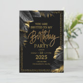 ミニマリストなブラックとゴールドの誕生日招待状 招待状 (スタンド正面)
