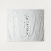 ミニマリストなホワイト大理石オンブレ グリッター ウェディング タペストリー (正面(横))