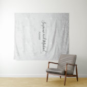 ミニマリストなホワイト大理石オンブレ グリッター ウェディング タペストリー (インサイチュ(横))