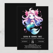 ミニマリストなマーメイドの誕生日 招待状 (正面/裏面)